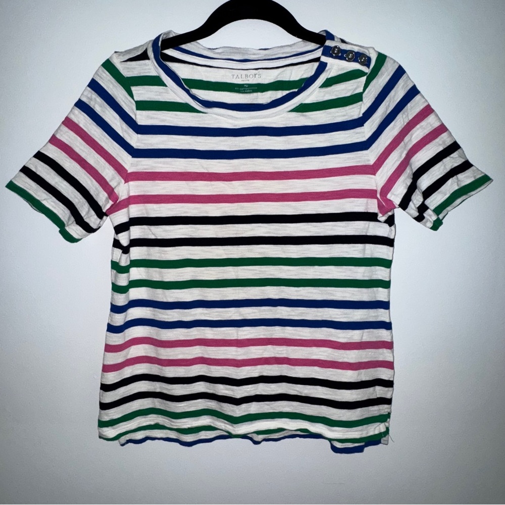 Talbots Petite Striped T Shirt Mp Multicolor Short Sleeve Nautical Cotton Modal